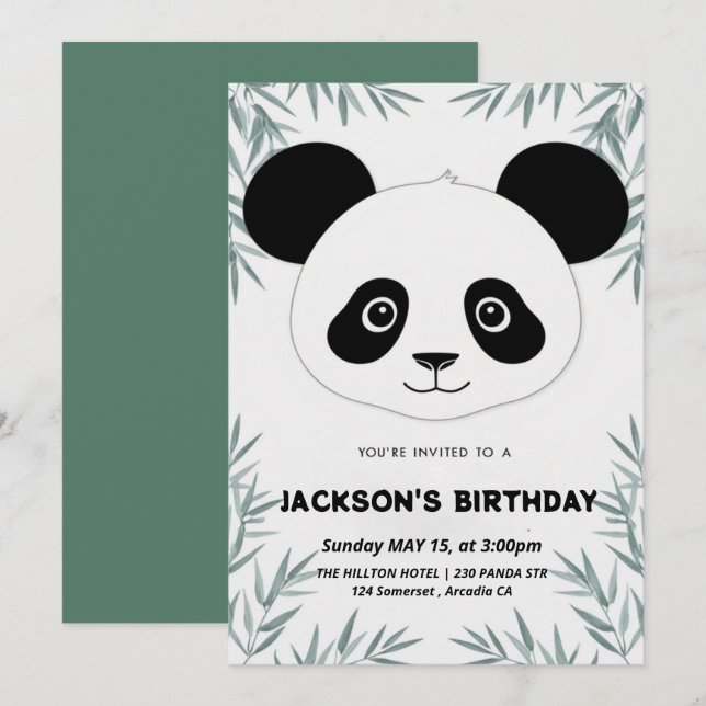 Cute and playful panda-themed birthday  invitation (Front/Back)