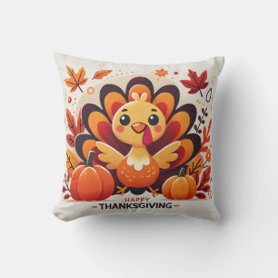 Cute and playful Thanksgiving turkey design Throw  Pillow