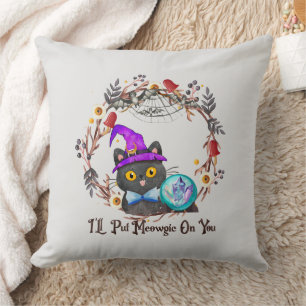 Cute and Punny Witch Cat Throw Pillow