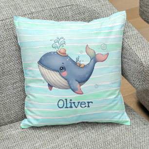 Cute and Quirky Little Whale Throw Pillow