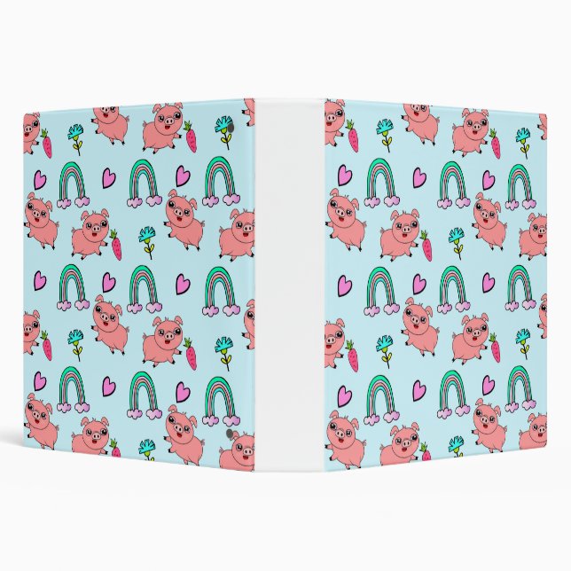 Cute and Quirky Pigs and Rainbows Pattern Binder (Background)