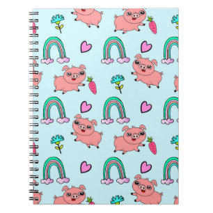 Cute and Quirky Pigs and Rainbows Pattern Notebook