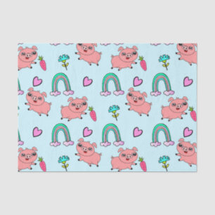 Cute and Quirky Pigs and Rainbows Pattern Tissue Paper