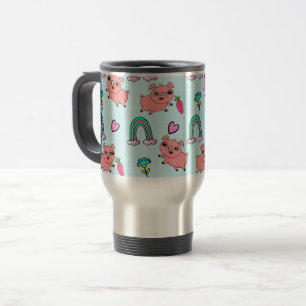 Cute and Quirky Pigs and Rainbows Pattern Travel Mug