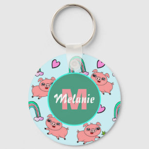 Cute and Quirky Pigs and Rainbows Personalised Keychain
