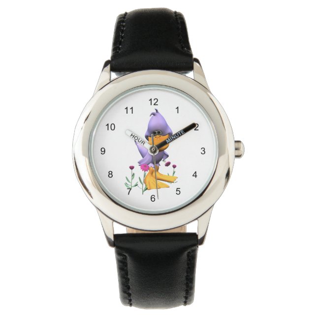 Cute and Shy Purple Cartoon Duck Watch (Front)