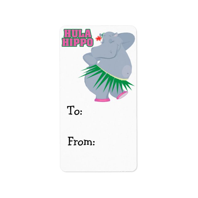 cute and silly luau hula hippo label (Front)