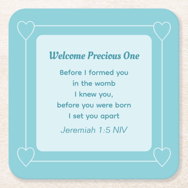 Cute and Simple Light Blue Baby Shower Square Paper Coaster (Front)