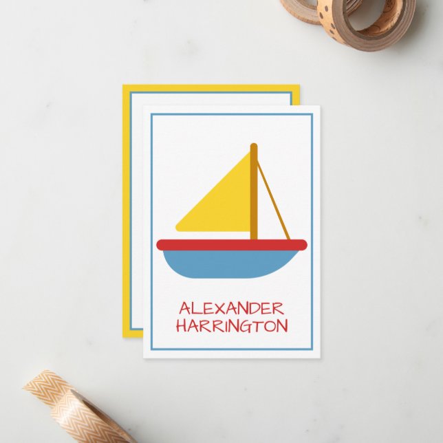 Cute and Simple Sailboat Personalized Card (Front/Back In Situ)