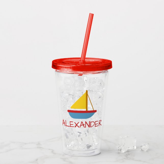 Cute and Simple Toy Sailboats Personalized Acrylic Tumbler (Back Ice)
