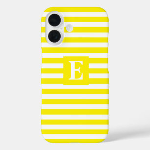 Cute and Simple Yellow Striped Single Initial iPhone 16 Case