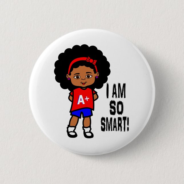 Cute and Smart African American Girl Button (Front)