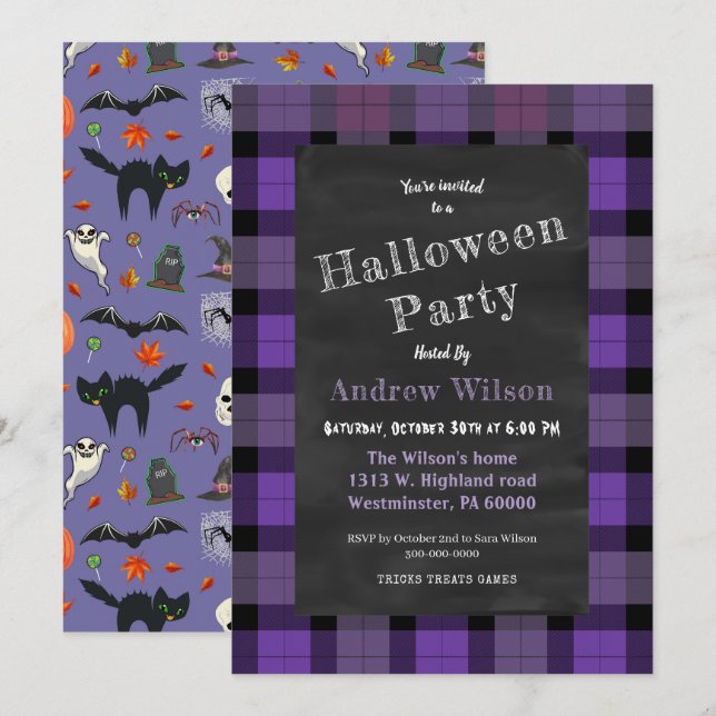 Cute And Spooky Halloween Chalkboard  Invitation (Front/Back)