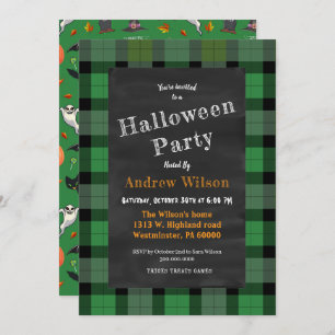 Cute And Spooky Halloween Chalkboard  Invitation