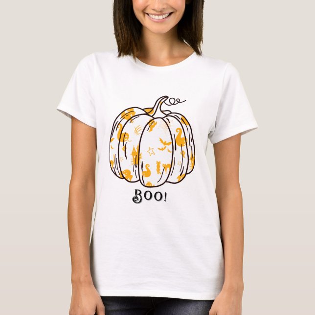 Cute and Spooky Orange Jack-O’-Lantern T-Shirt (Front)