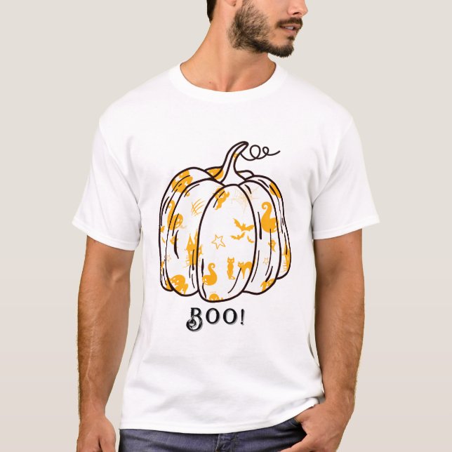 Cute and Spooky Orange Jack-O’-Lantern T-Shirt (Front)
