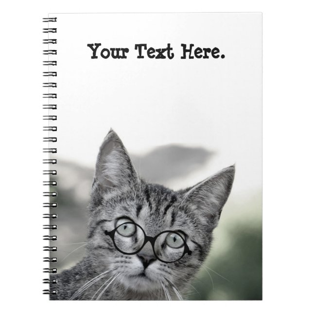 Cute and Surprised Cat with Glasses Notebook (Front)