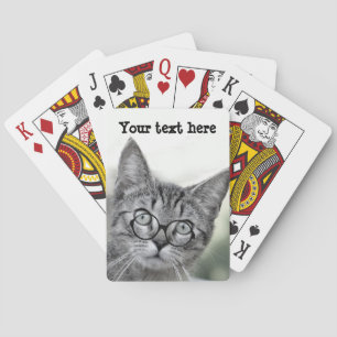 Cute and Surprised Cat with Glasses Playing Cards