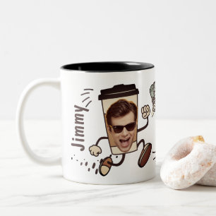 Cute and Whimsical Face Photo Coffee Time  Two-Tone Coffee Mug