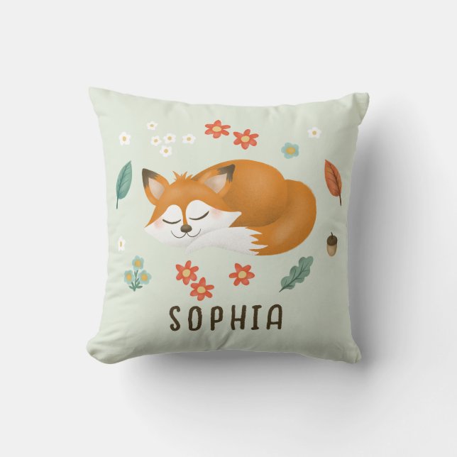 Cute and Whimsical Forest Fox Fall Throw Pillow (Front)