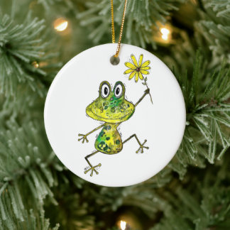 Cute and Whimsical Happy Frog Ceramic Ornament