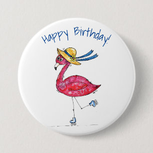 Cute and Whimsical Pink Flamingo on Skates 3 Inch Round Button