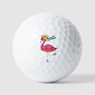 Cute and Whimsical Pink Flamingo on Skates Golf Balls