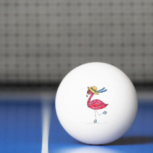 Cute and Whimsical Pink Flamingo on Skates Ping Pong Ball