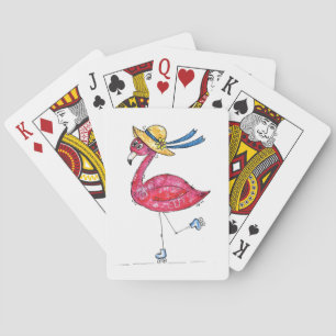 Cute and Whimsical Pink Flamingo on Skates Playing Cards