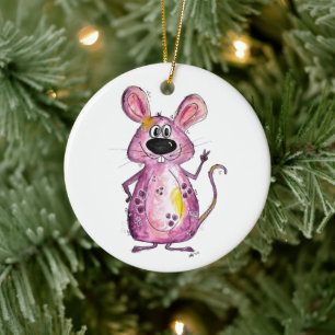 Cute and Whimsical Purple Mouse Ceramic Ornament