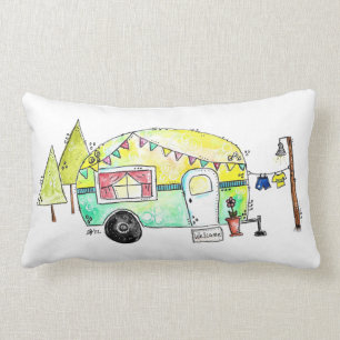Cute and Whimsical Retro Happy Camper Lumbar Pillow