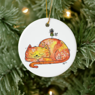 Cute and Whimsical Sleeping Cat Ceramic Ornament