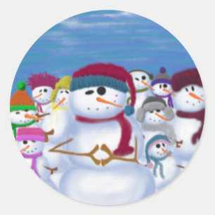 Cute and Whimsical Snowmen Classic Round Sticker