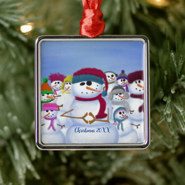 Cute and Whimsical Snowmen Metal Ornament (Tree)