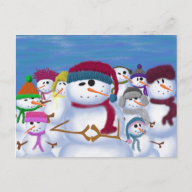 Cute and Whimsical Snowmen Postcard (Front)
