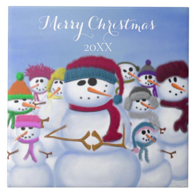Cute and Whimsical Snowmen Tile (Front)