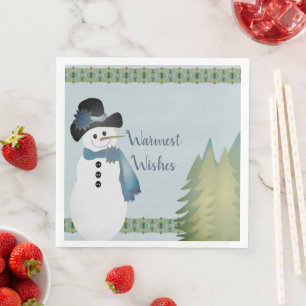 Cute And Whimsy Blue Accented Snowman Napkin