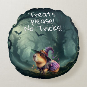 Cute and Witchy Halloween Capybara Round Pillow