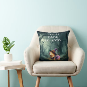 Cute and Witchy Halloween Capybara Throw Pillow