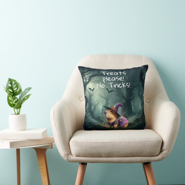 Cute and Witchy Halloween Capybara  Throw Pillow (Chair)