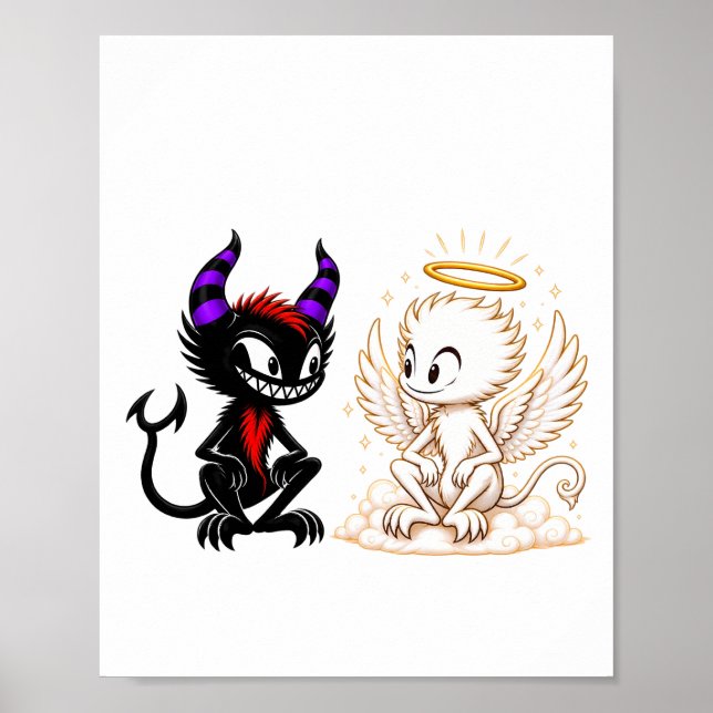 Cute Angel and Devil Design, Good Versus Evil Poster (Front)