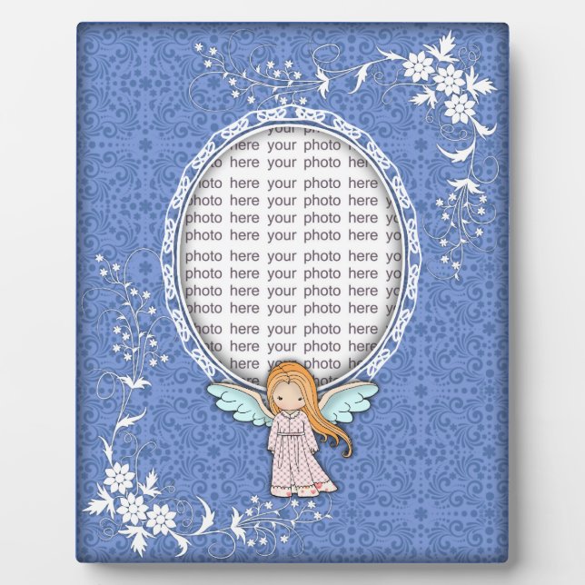 Cute Angel and Floral Custom Photo Plaque (Front)