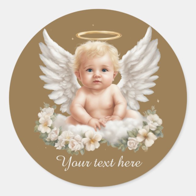 Cute Angel baby add text Classic Round Sticker (Front)
