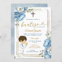 Cute Angel Boy Spanish Bautizo Dusty Blue Gold