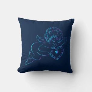 Cute Angel Cherub Holding a Lace Valentine Heart Throw Pillow