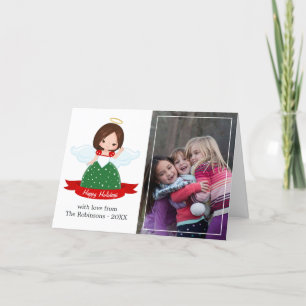 Cute Angel Family Happy Holidays Photo Holiday Card