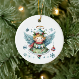 Cute Angel Folk Art Style Ceramic Ornament