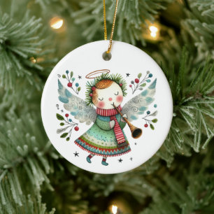 Cute Angel Folk Art Style Ceramic Ornament