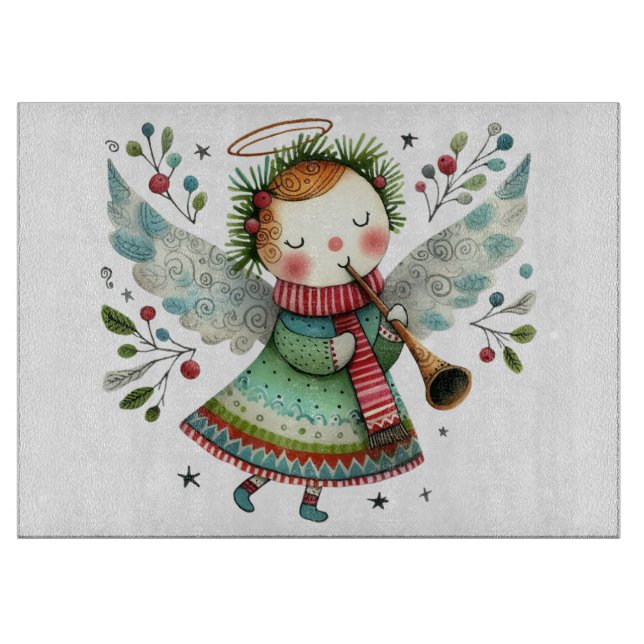 Cute Angel Folk Art Style Cutting Board (Front)