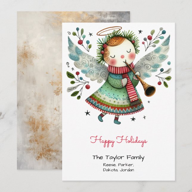 Cute Angel Illustration Happy Holiday Card (Front/Back)